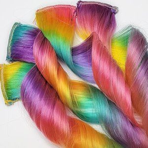 30 inch Remy Human Hair Extensions Pastel Colored Rainbow Prism Highlights